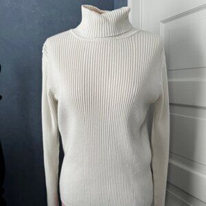 New York & Company Ribbed Turtleneck Color: Cream Size: XL